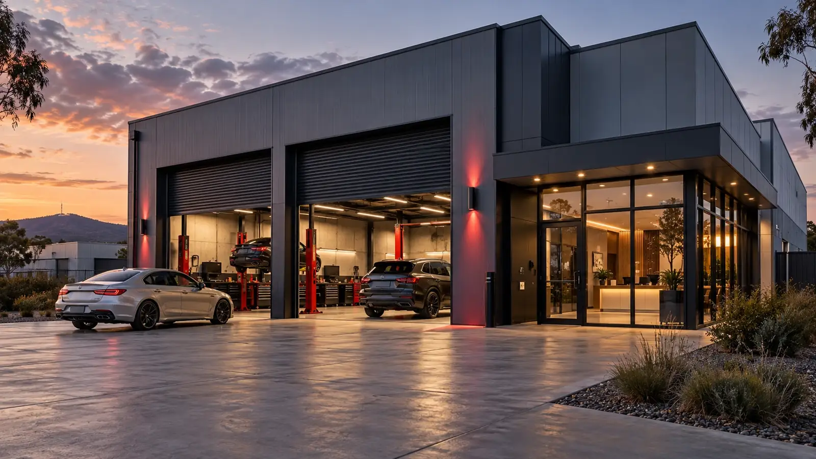 Exterior of the Fyshvick Body Works workshop on Beaconsfield Road, Fyshwick ACT