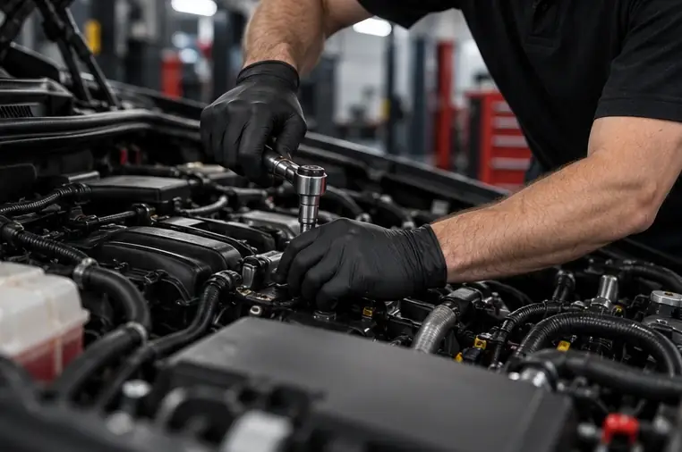 Technician assessing a vehicle at the Fyshvick Body Works workshop in Fyshwick