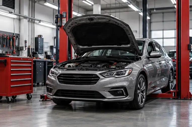 automotive workshop with a silver vehicle