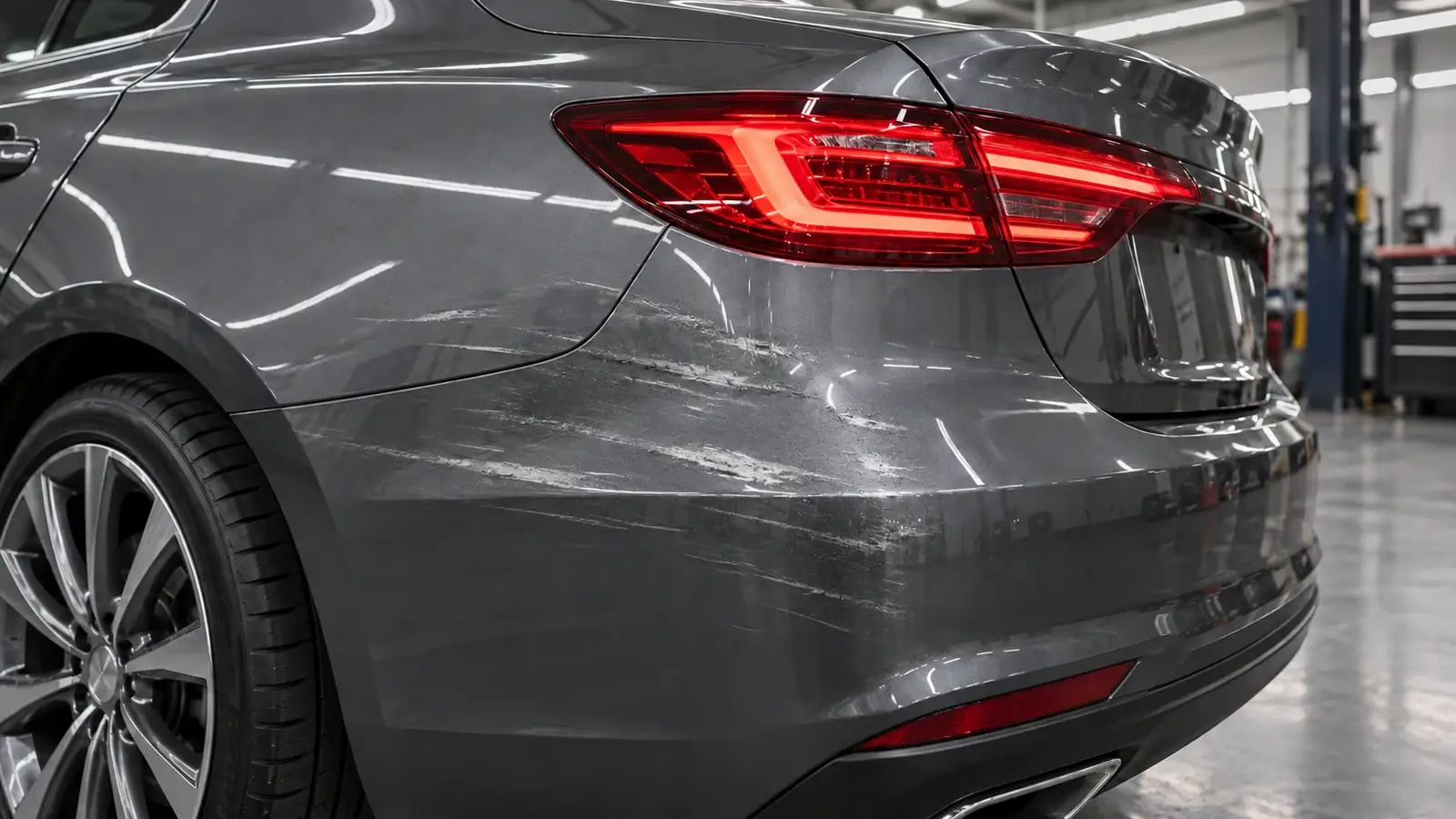 Illustration of the same rear quarter panel with visible scrapes